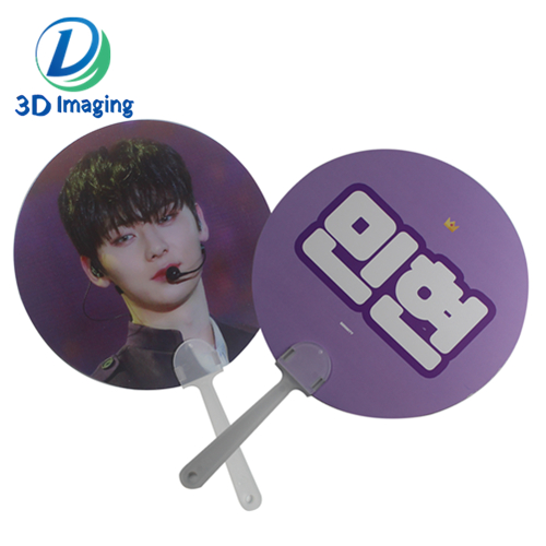 Round lenticular fan with 3D effect double-sided printing